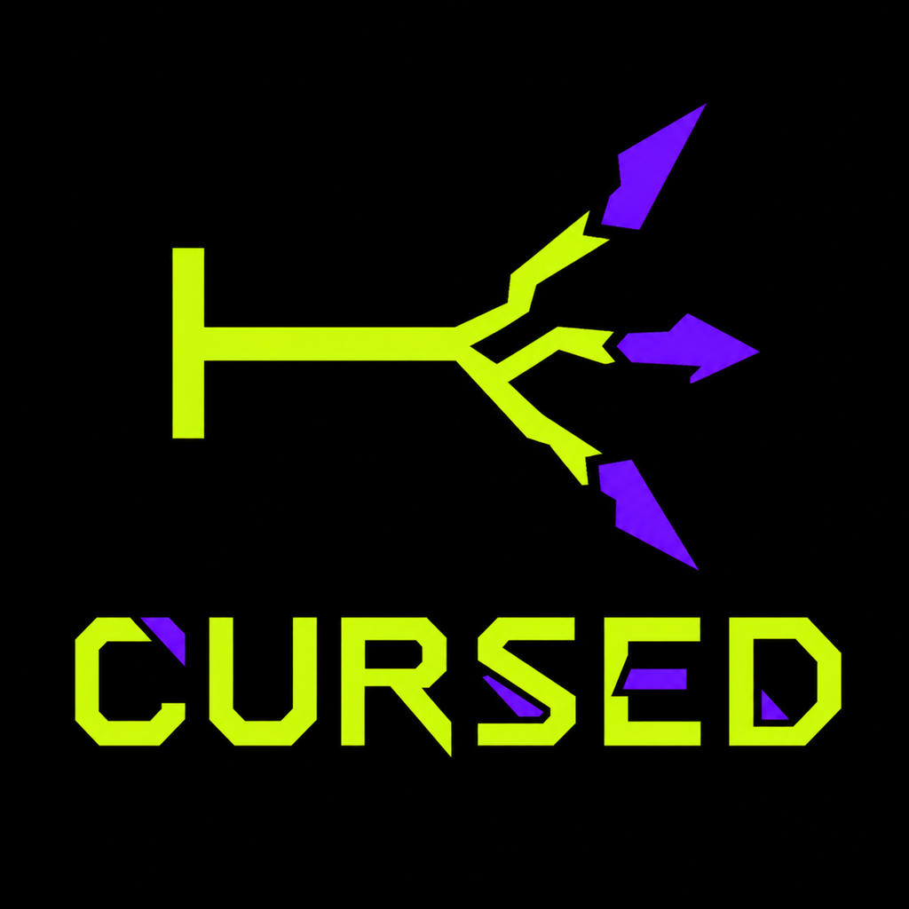 CURSED identity: a neon cursor wand splitting one bug into three on black.